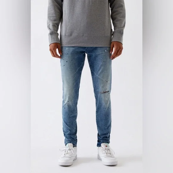 PacSun Mens Blue Ripped Splatter Stacked Skinny Jeans 32x30 - Picture 1 of 9